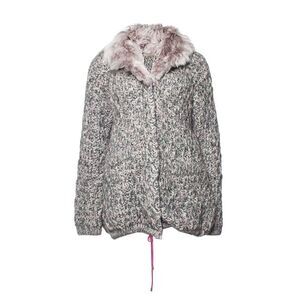 Ermanno Scervino, Grey knitted cardigan with fur collar.